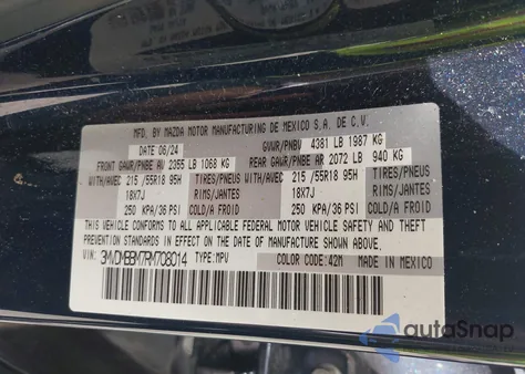 2024 Mazda Cx-30 2.5 S Select Sport z USA, uszkodzony, nr VIN 3MVDMBBM7RM708014